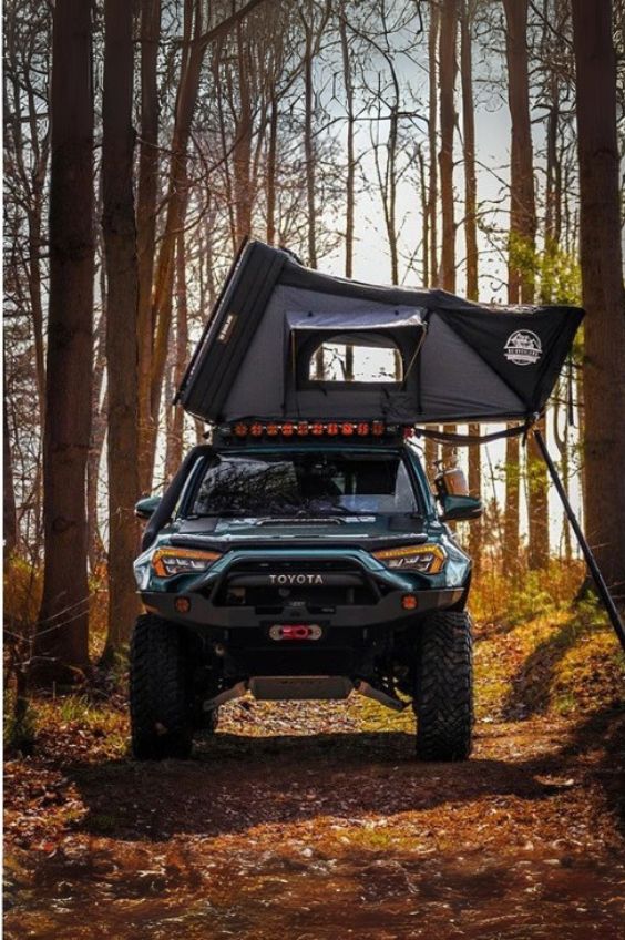 Camping with the tent unfolded